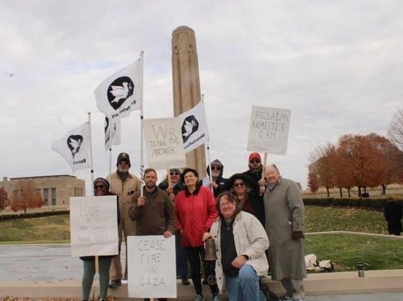 Vets and PeaceWorks members gather 11/11 to celebrate Armistice Day.--Photos by Jim Hannah